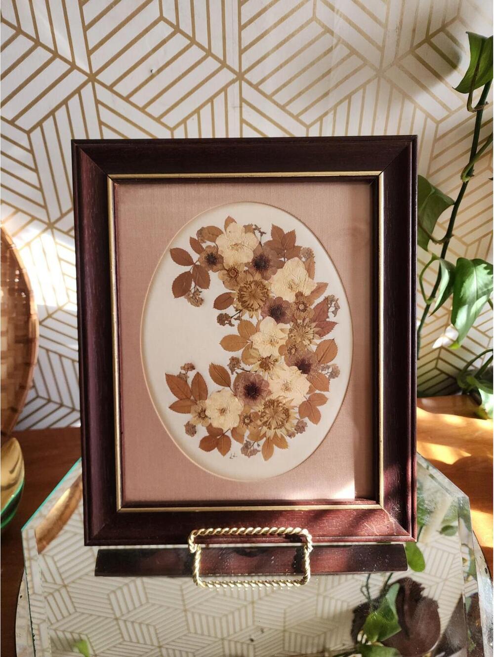Vintage Joanna Sheen Dried Pressed Wild Flower Arrangement Matted And Framed